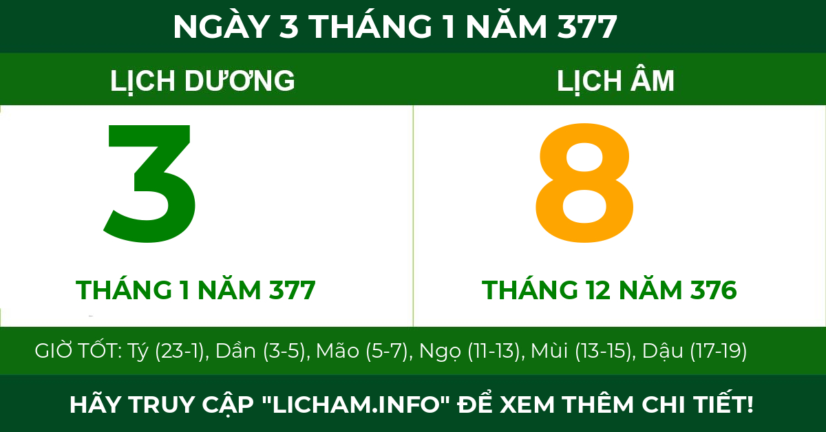 lịch âm ngày 3 tháng 1 năm 377