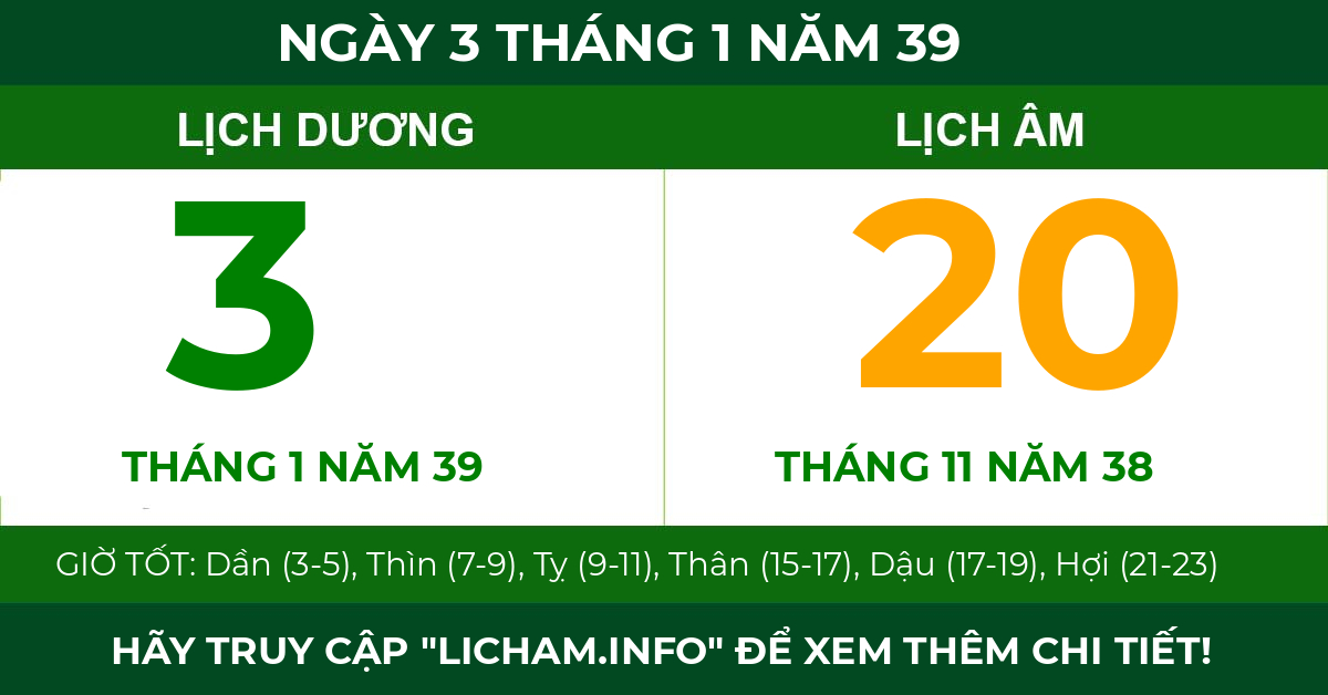 lịch âm ngày 3 tháng 1 năm 39