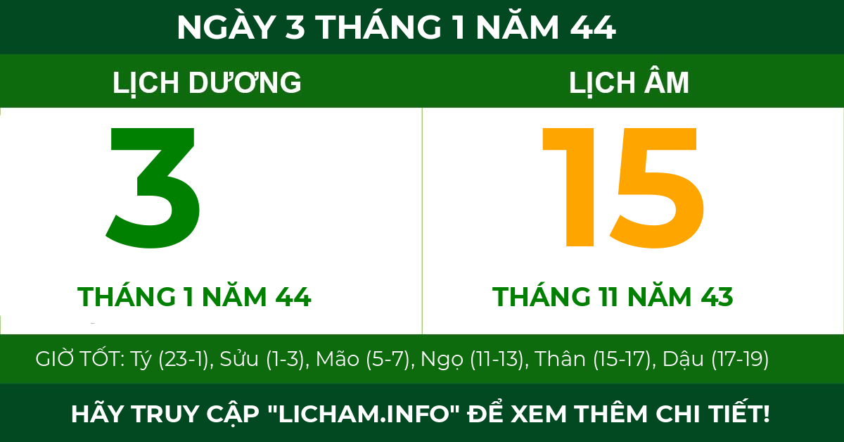 lịch âm ngày 3 tháng 1 năm 44