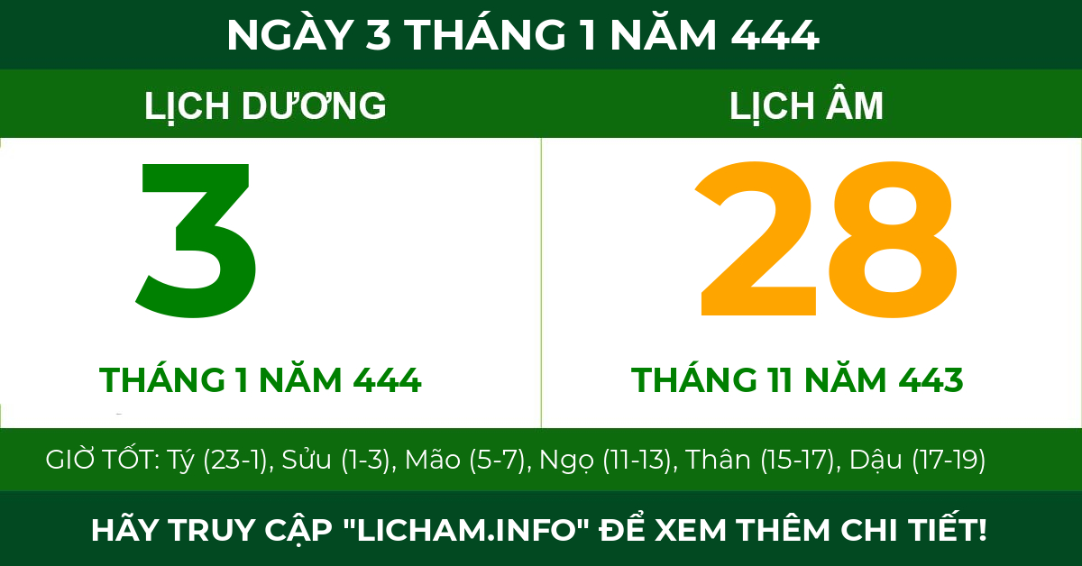 lịch âm ngày 3 tháng 1 năm 444