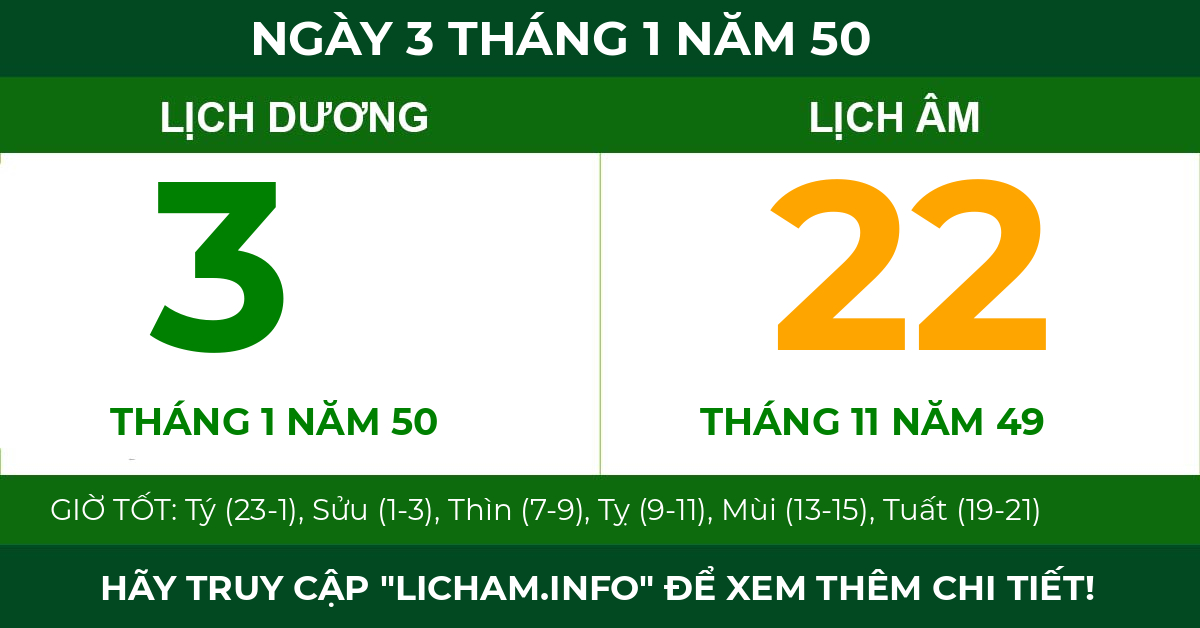 lịch âm ngày 3 tháng 1 năm 50