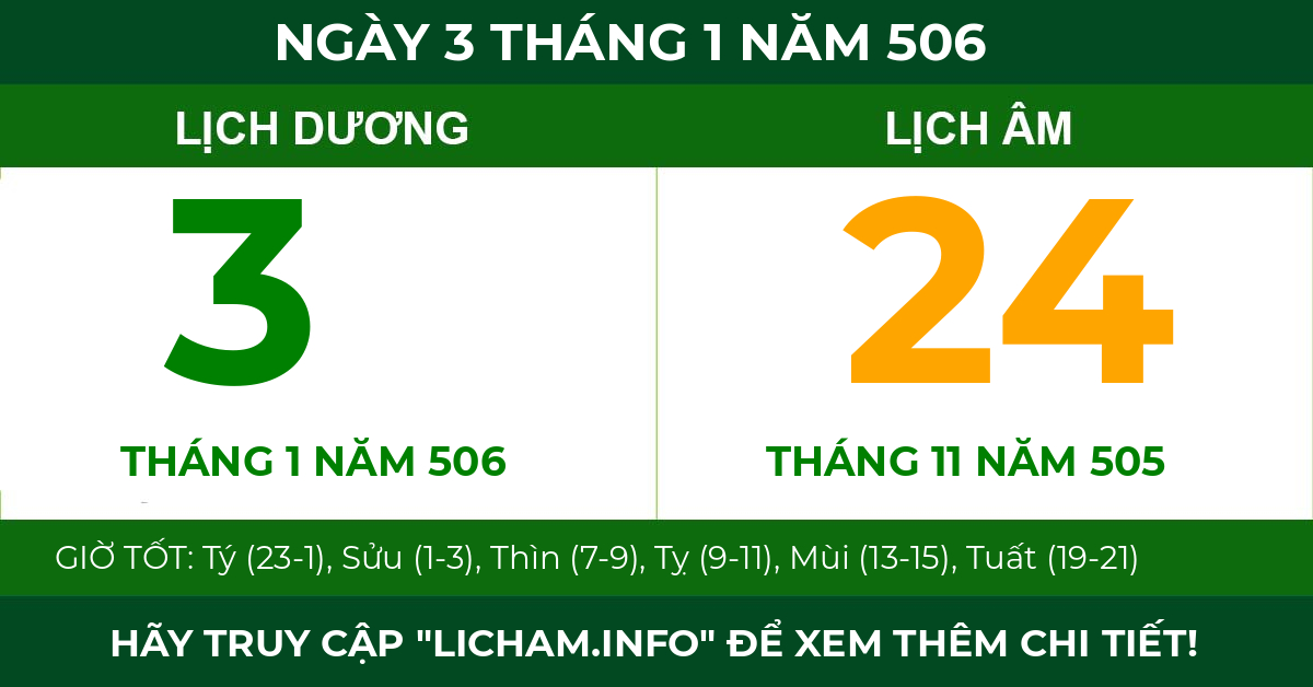 lịch âm ngày 3 tháng 1 năm 506
