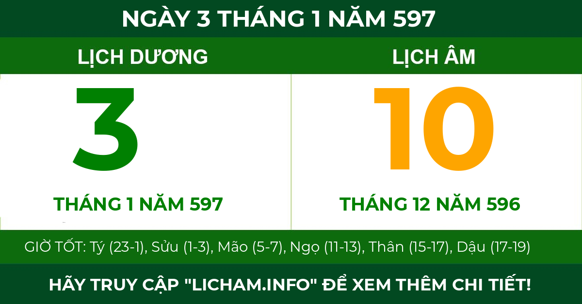lịch âm ngày 3 tháng 1 năm 597