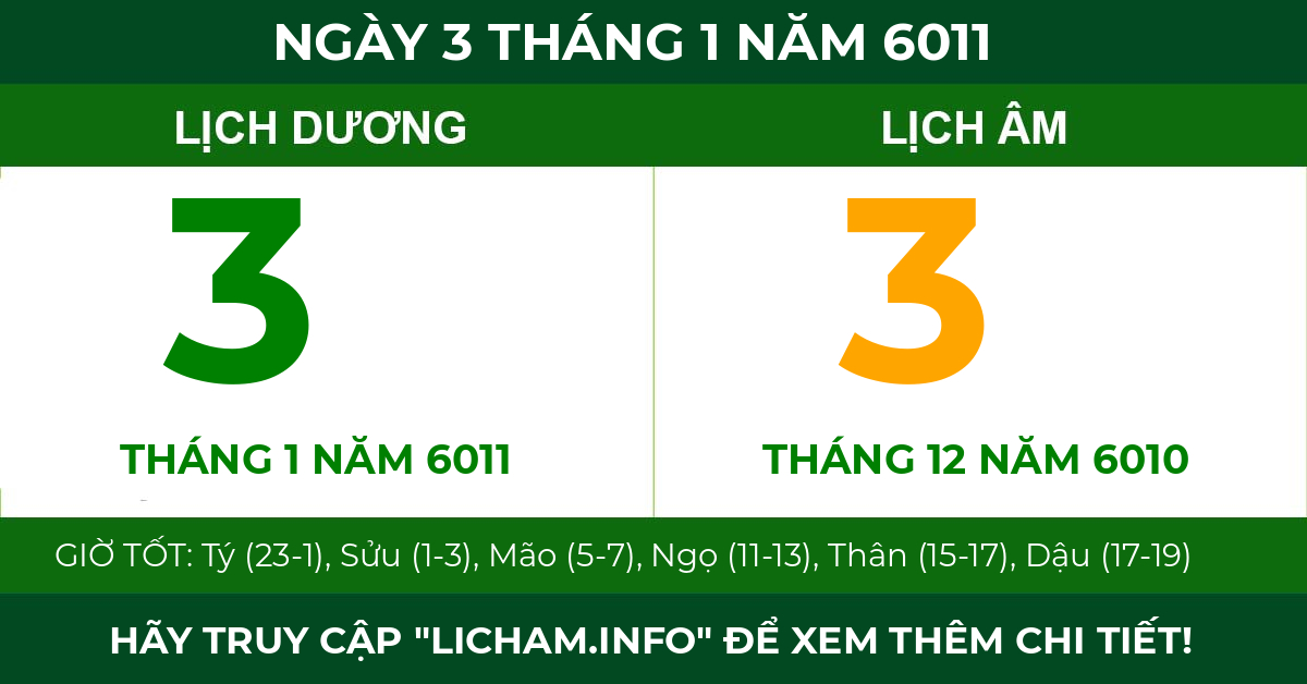 lịch âm ngày 3 tháng 1 năm 6011
