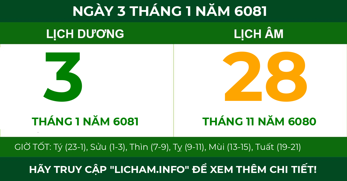 lịch âm ngày 3 tháng 1 năm 6081