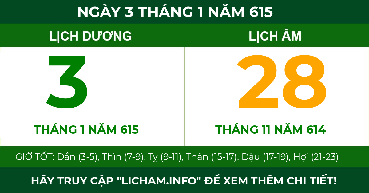 lịch âm ngày 3 tháng 1 năm 615
