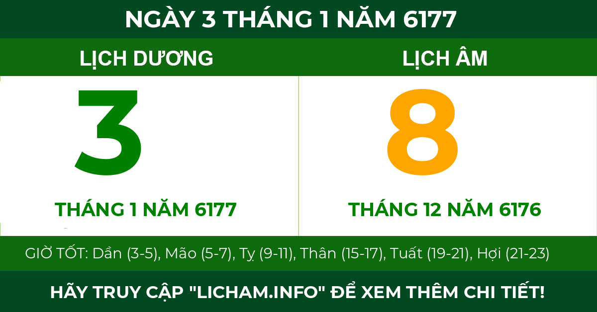 lịch âm ngày 3 tháng 1 năm 6177