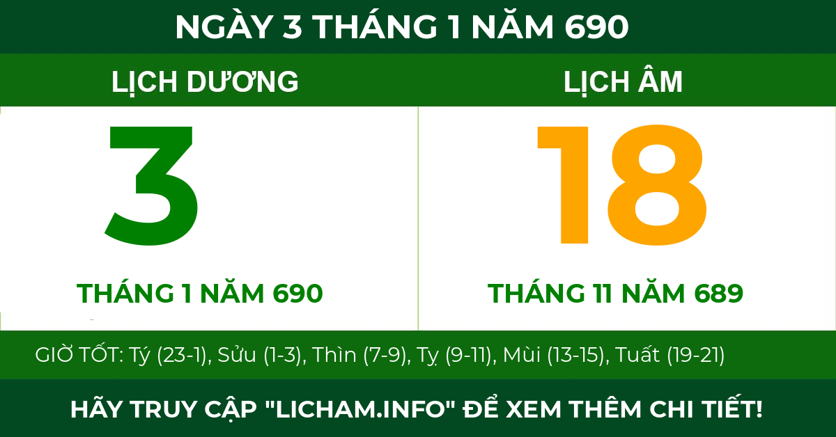 lịch âm ngày 3 tháng 1 năm 690