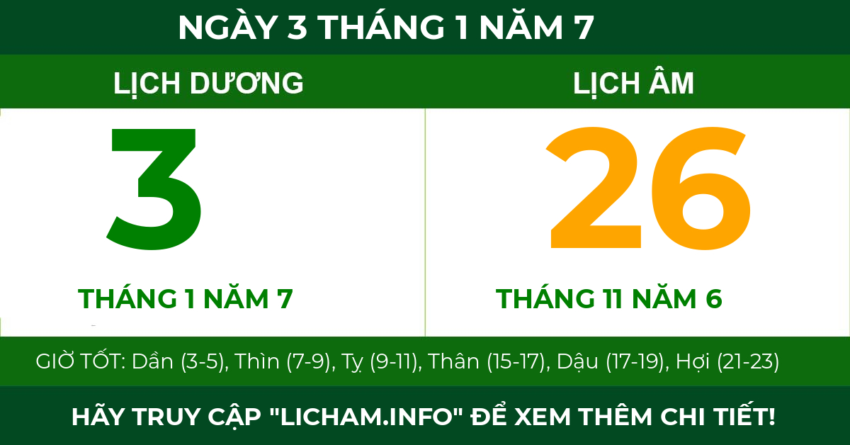 lịch âm ngày 3 tháng 1 năm 7