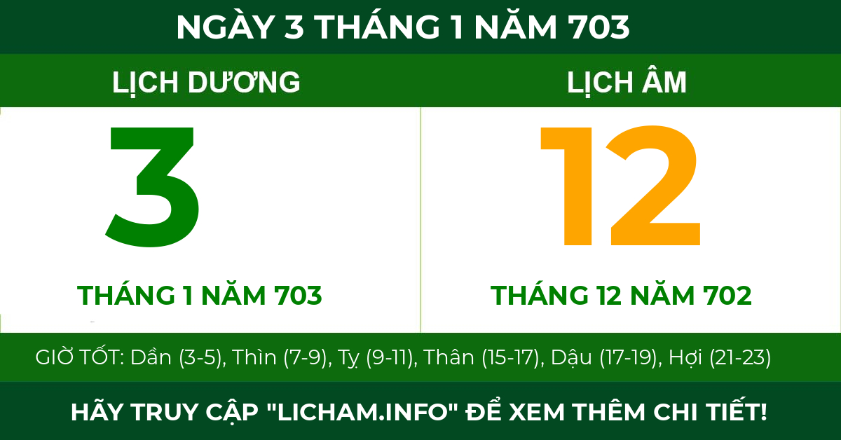 lịch âm ngày 3 tháng 1 năm 703