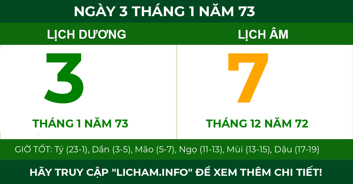 lịch âm ngày 3 tháng 1 năm 73