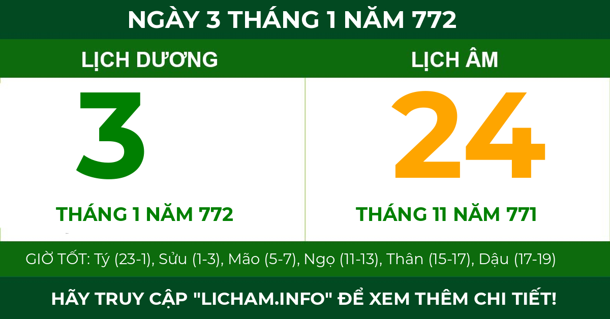 lịch âm ngày 3 tháng 1 năm 772