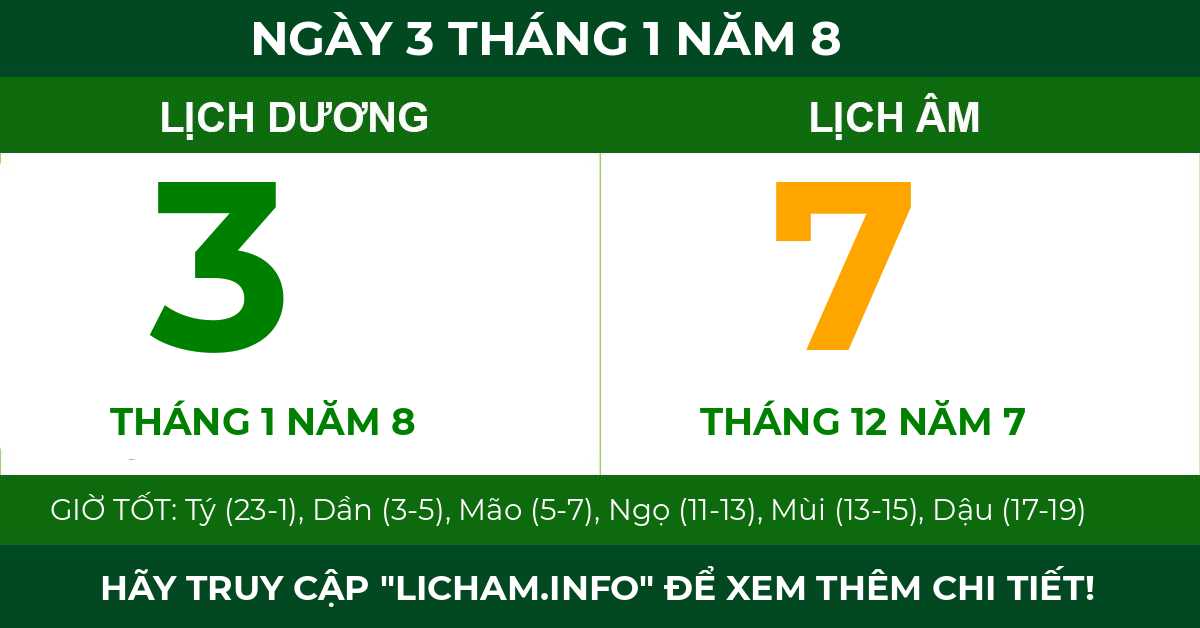 lịch âm ngày 3 tháng 1 năm 8
