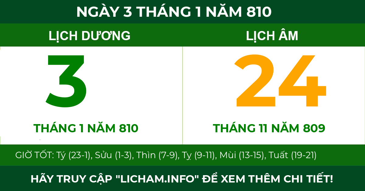 lịch âm ngày 3 tháng 1 năm 810