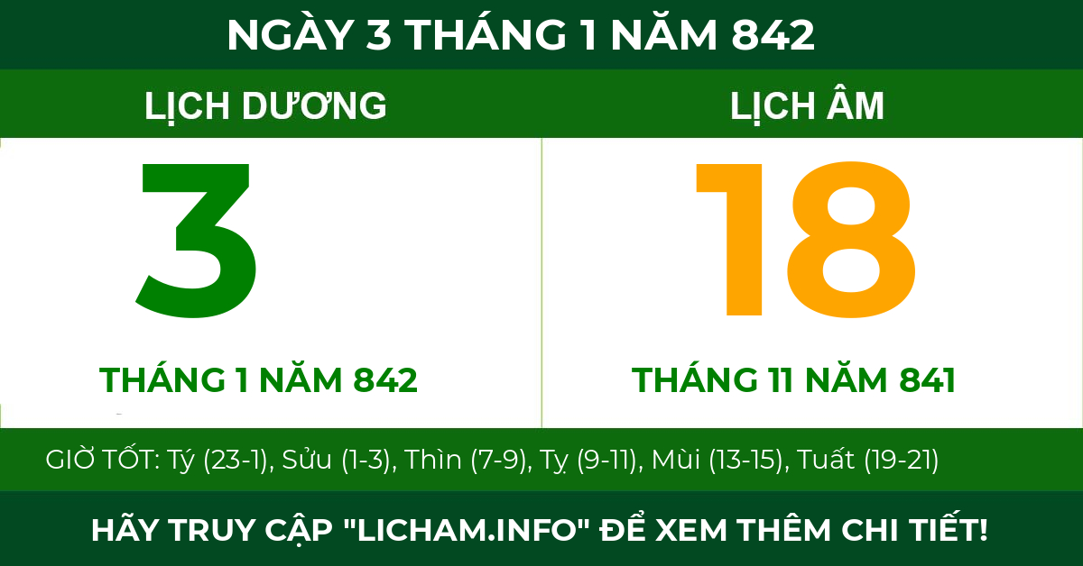 lịch âm ngày 3 tháng 1 năm 842