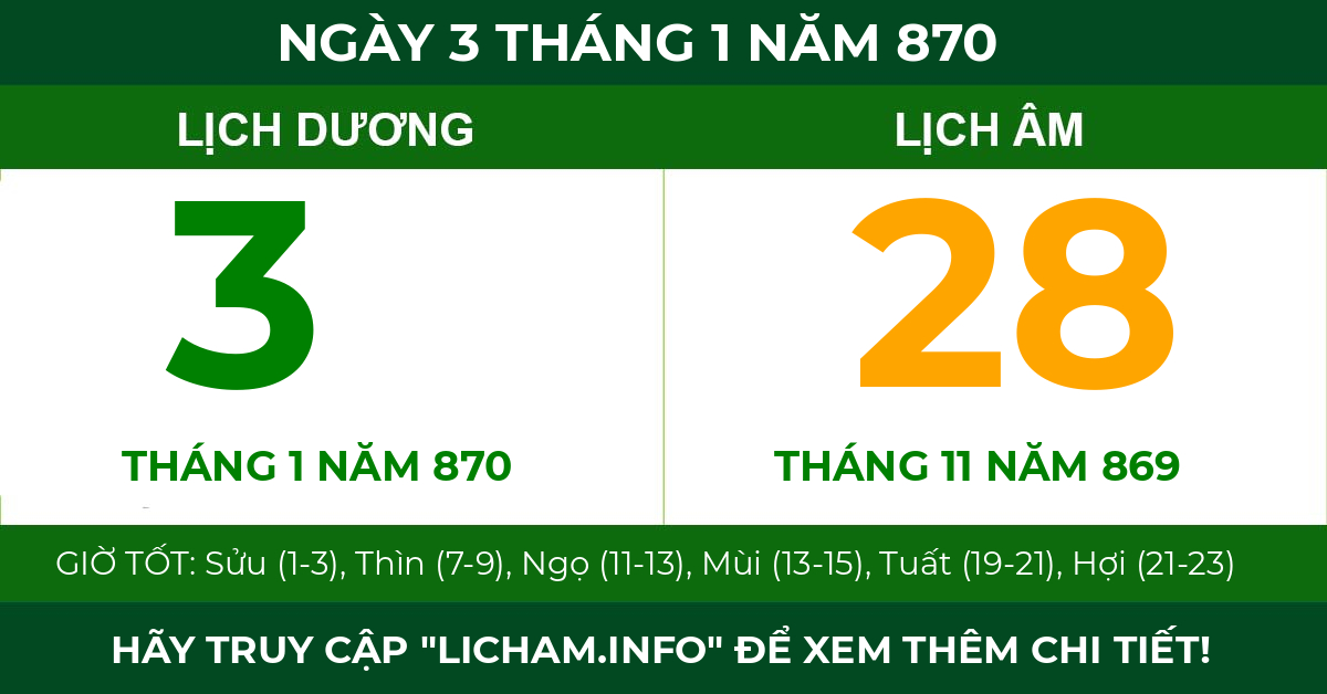 lịch âm ngày 3 tháng 1 năm 870