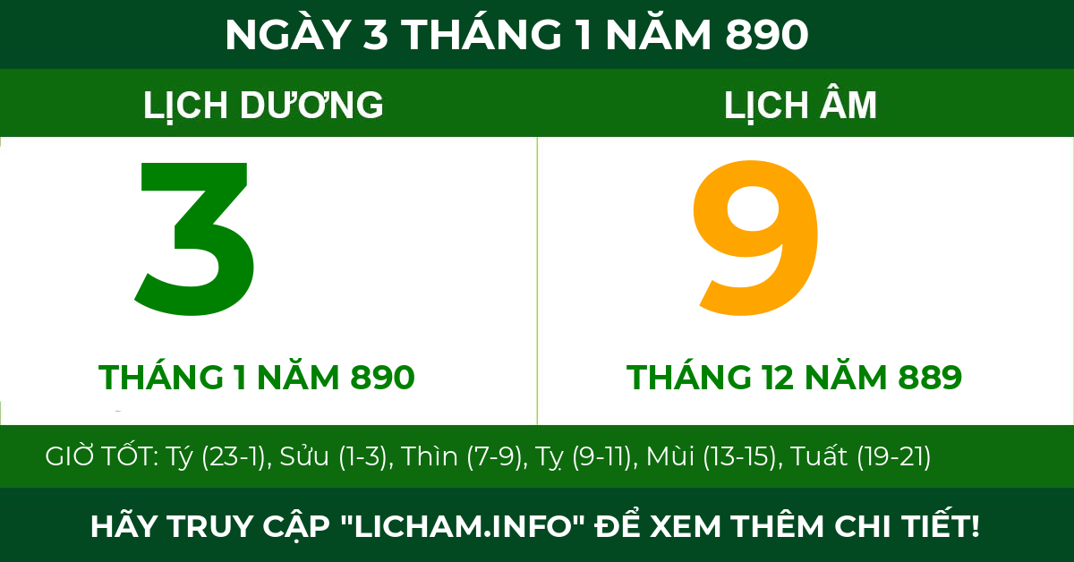 lịch âm ngày 3 tháng 1 năm 890
