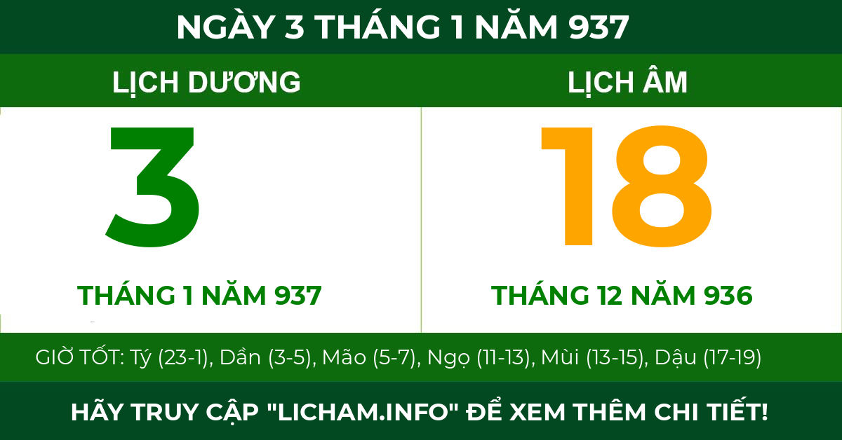 lịch âm ngày 3 tháng 1 năm 937