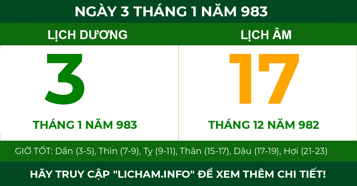 lịch âm ngày 3 tháng 1 năm 983