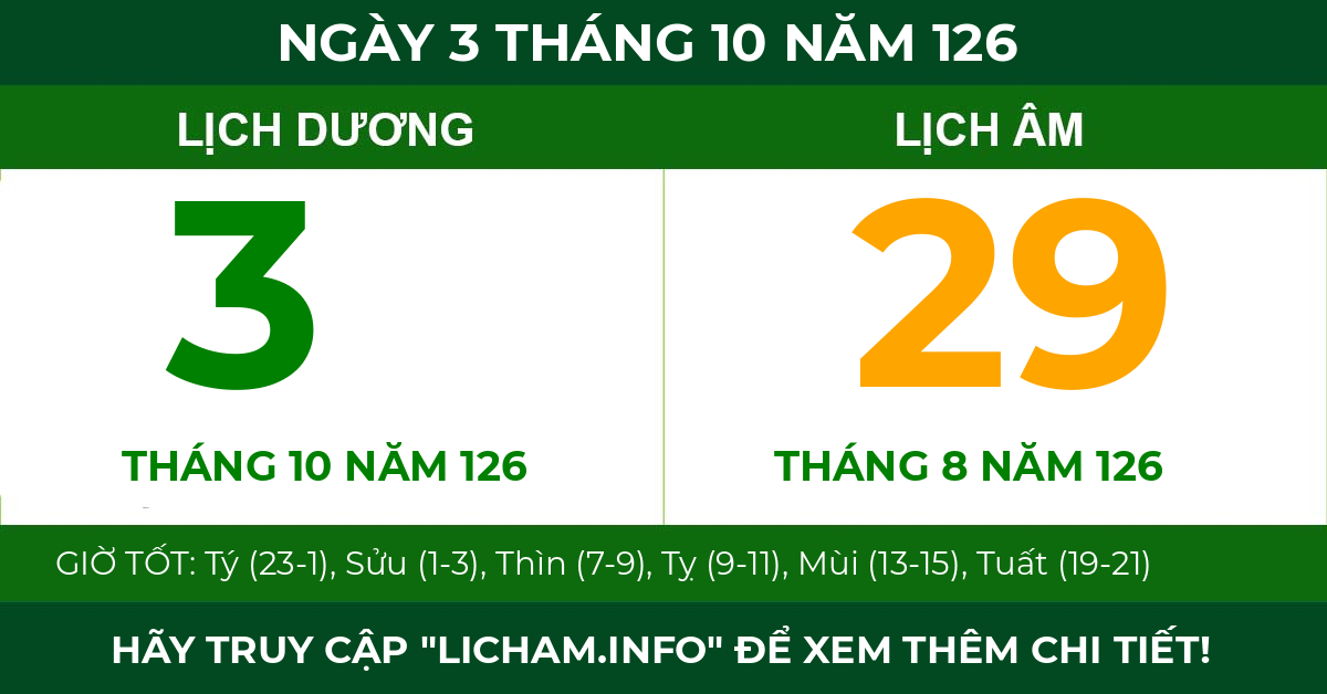 lịch âm ngày 3 tháng 10 năm 126