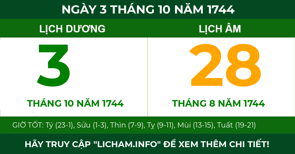 lịch âm ngày 3 tháng 10 năm 1744