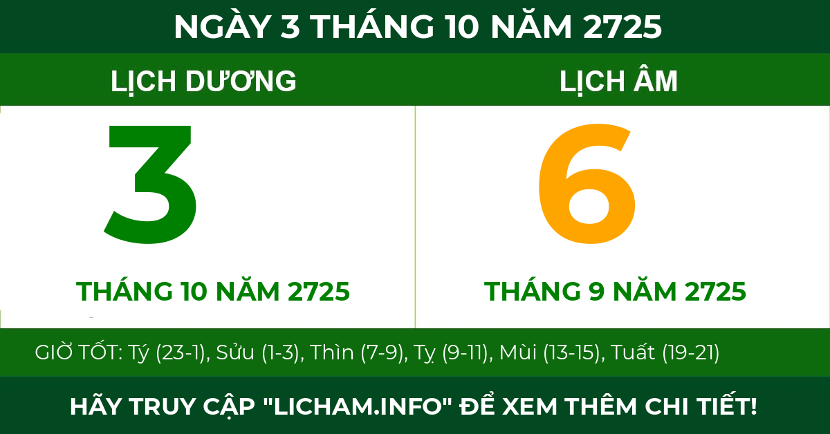 lịch âm ngày 3 tháng 10 năm 2725
