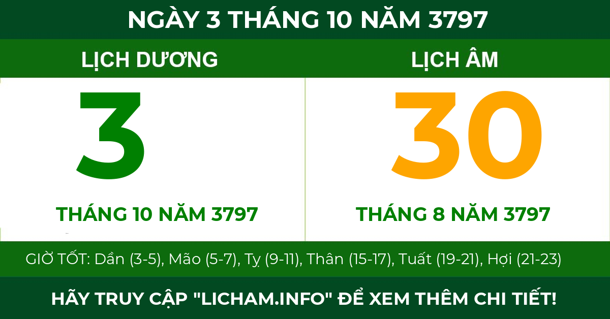 lịch âm ngày 3 tháng 10 năm 3797