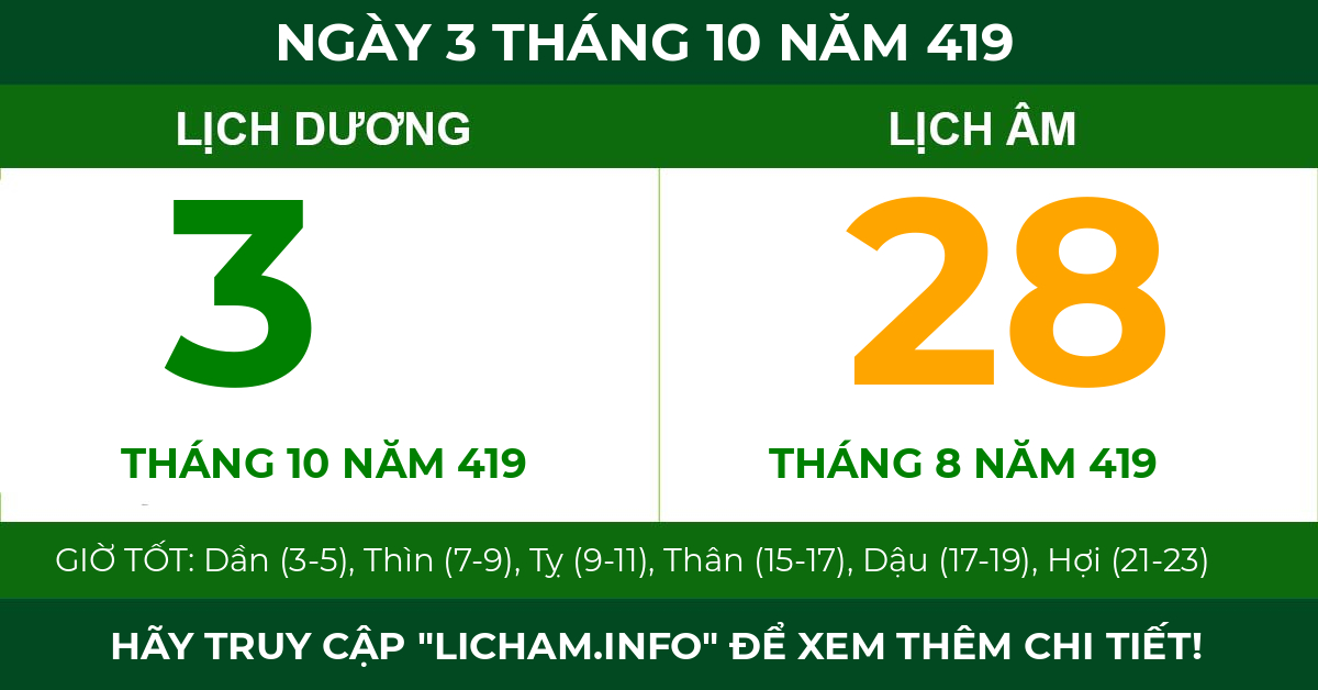 lịch âm ngày 3 tháng 10 năm 419