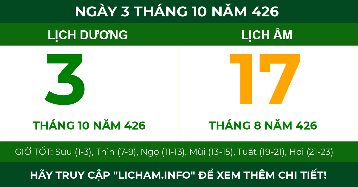 lịch âm ngày 3 tháng 10 năm 426