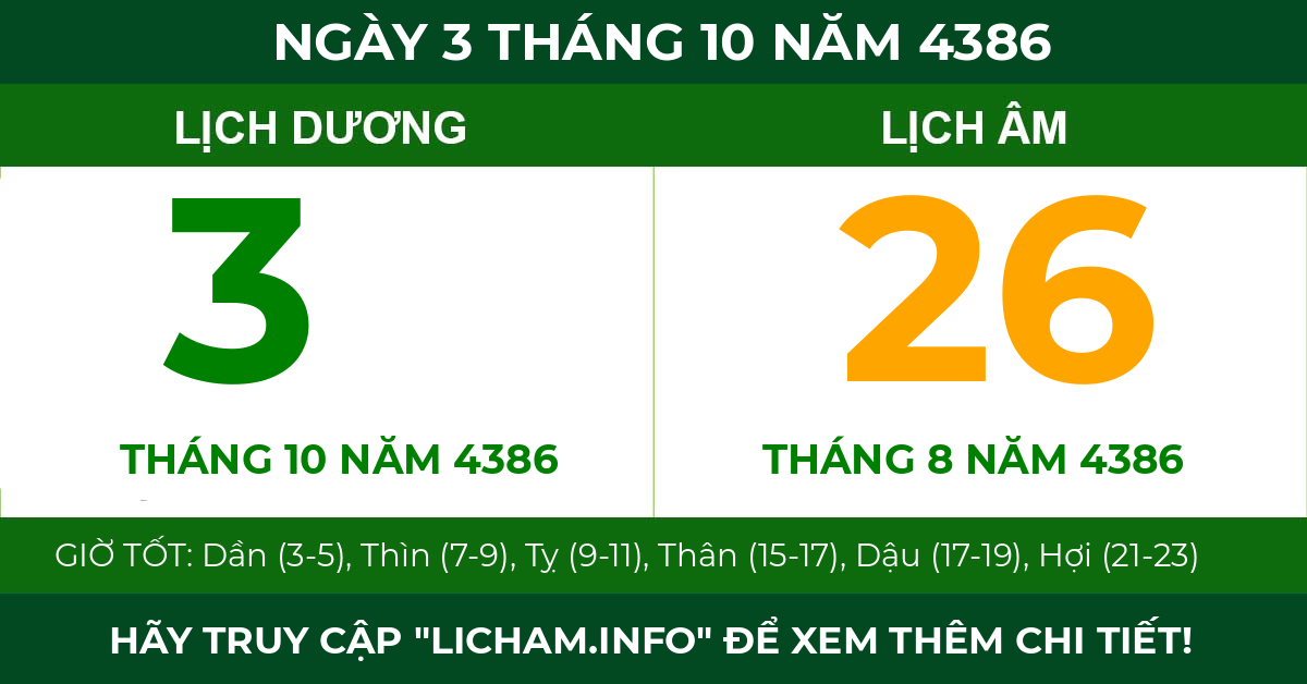 lịch âm ngày 3 tháng 10 năm 4386