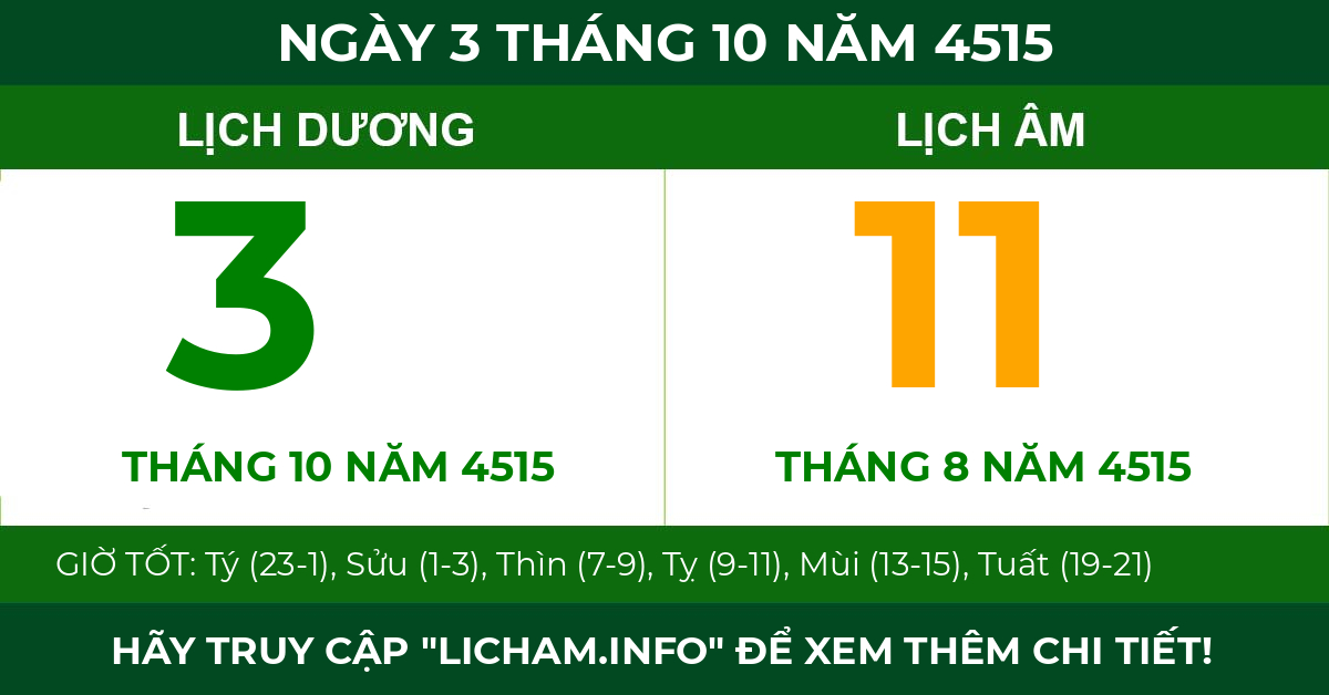 lịch âm ngày 3 tháng 10 năm 4515