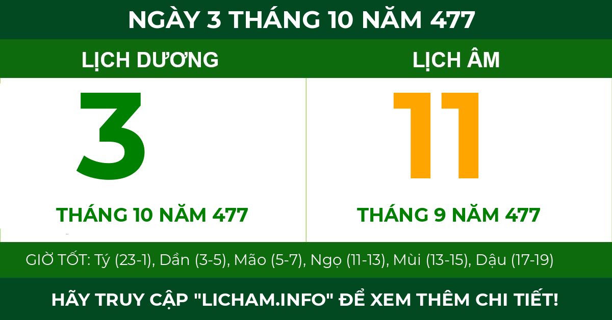 lịch âm ngày 3 tháng 10 năm 477