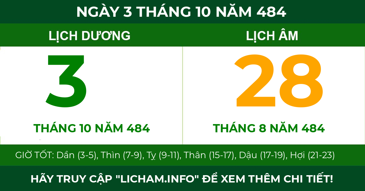 lịch âm ngày 3 tháng 10 năm 484