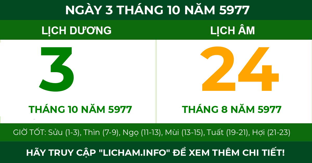 lịch âm ngày 3 tháng 10 năm 5977