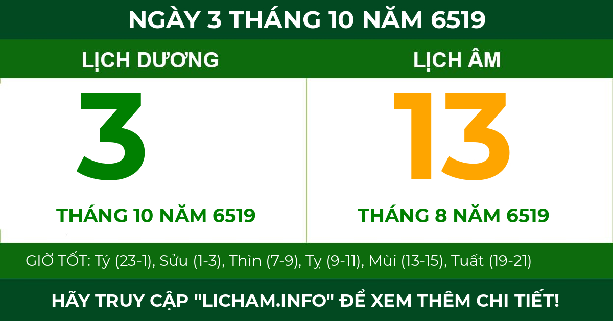 lịch âm ngày 3 tháng 10 năm 6519