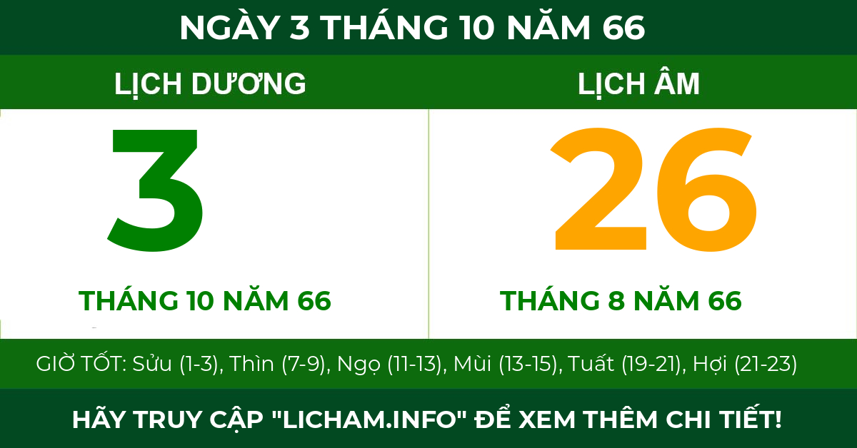 lịch âm ngày 3 tháng 10 năm 66