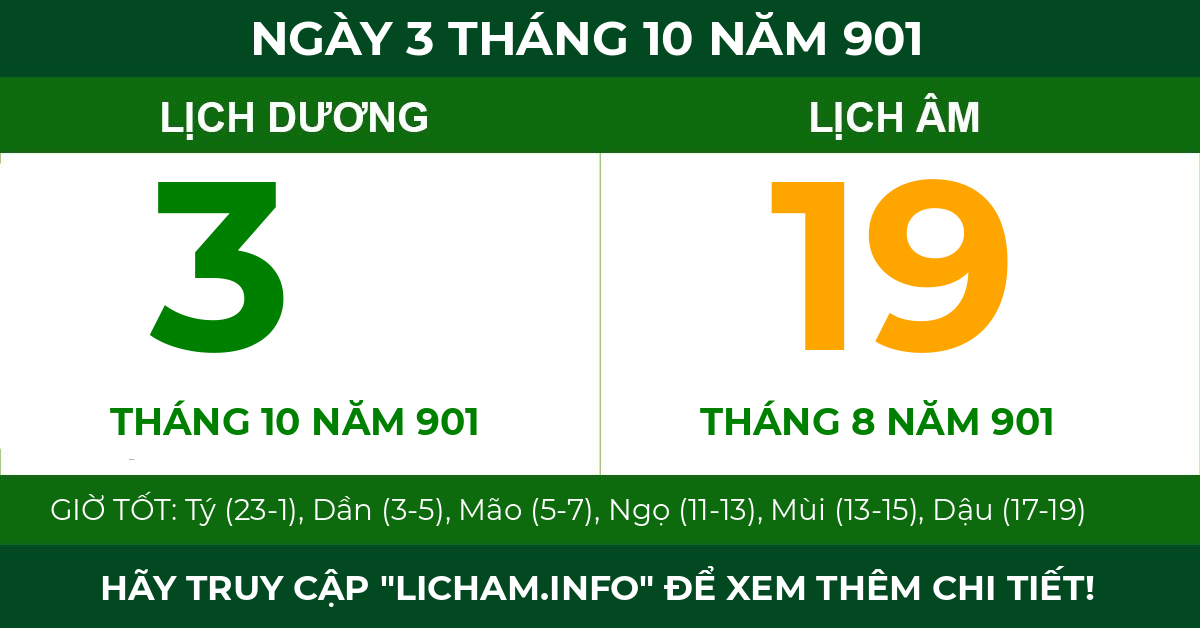 lịch âm ngày 3 tháng 10 năm 901
