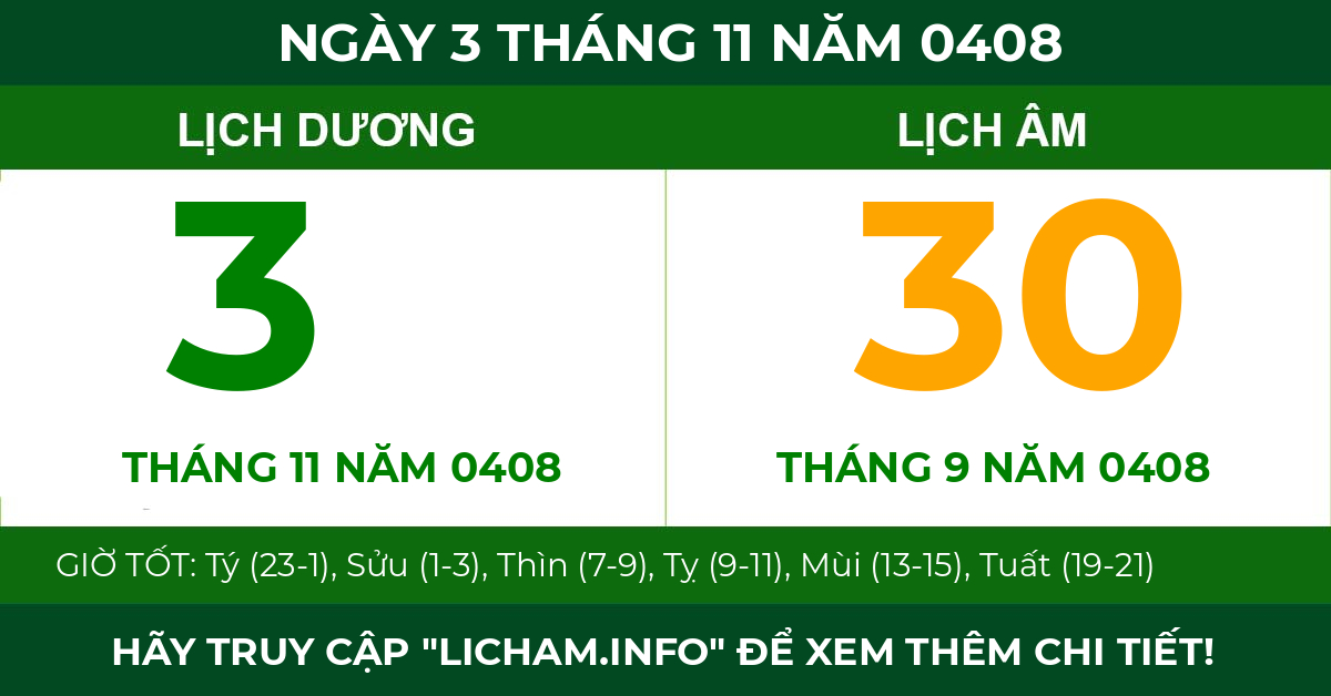 lịch âm ngày 3 tháng 11 năm 0408