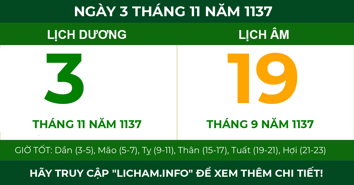 lịch âm ngày 3 tháng 11 năm 1137