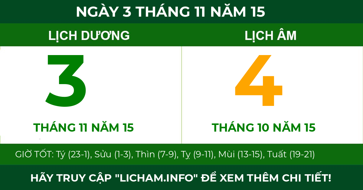 lịch âm ngày 3 tháng 11 năm 15