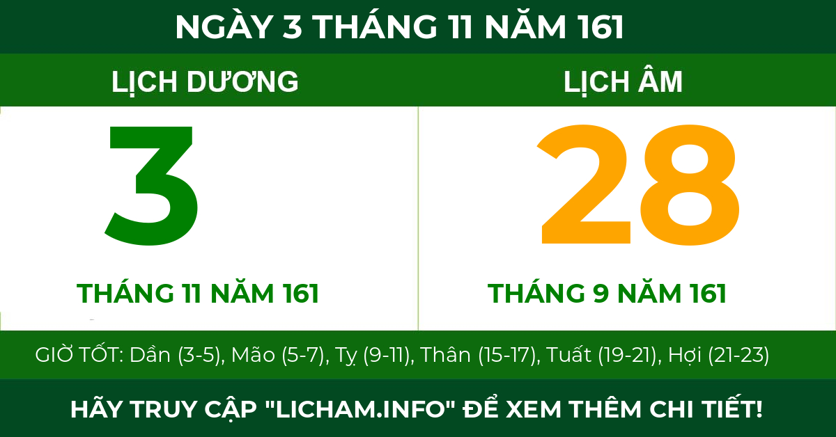 lịch âm ngày 3 tháng 11 năm 161
