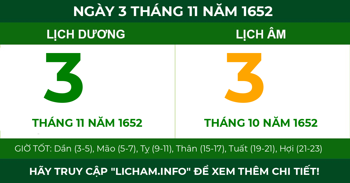 lịch âm ngày 3 tháng 11 năm 1652