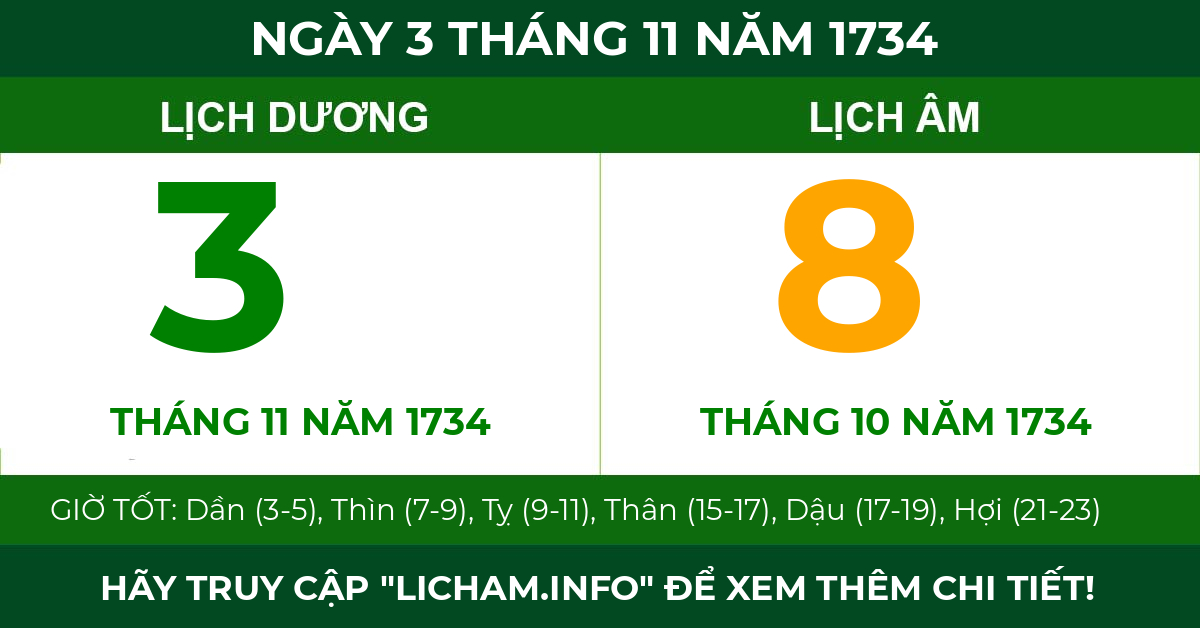 lịch âm ngày 3 tháng 11 năm 1734