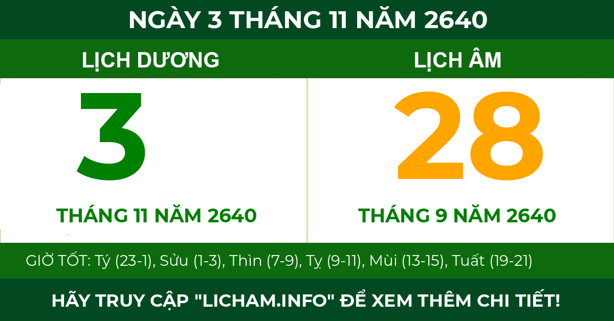 lịch âm ngày 3 tháng 11 năm 2640