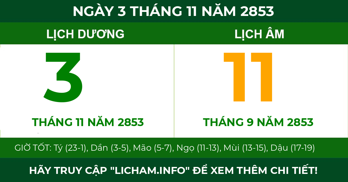 lịch âm ngày 3 tháng 11 năm 2853