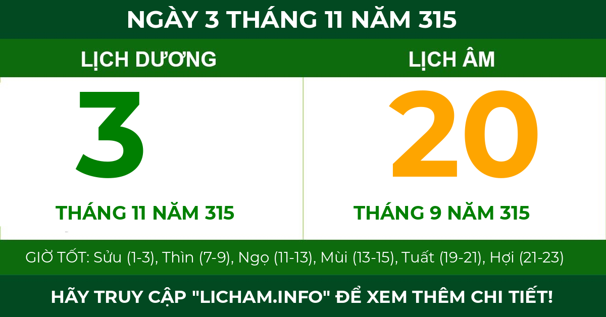 lịch âm ngày 3 tháng 11 năm 315
