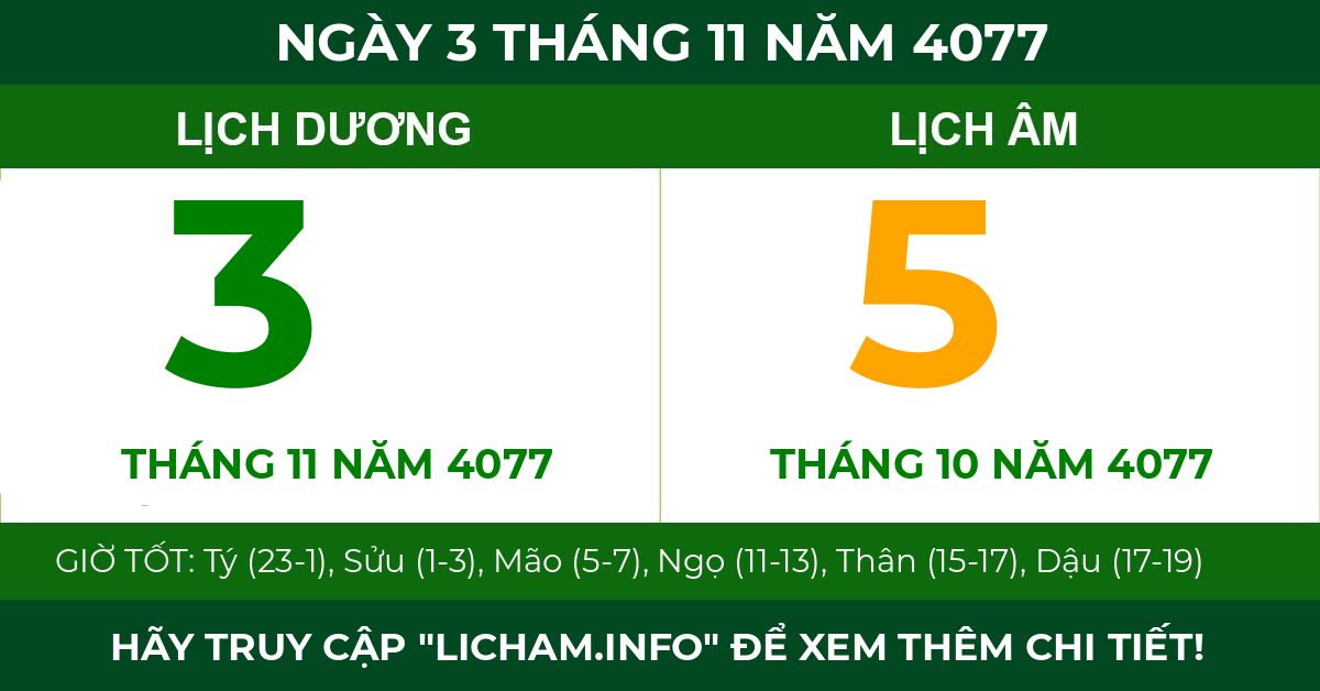 lịch âm ngày 3 tháng 11 năm 4077