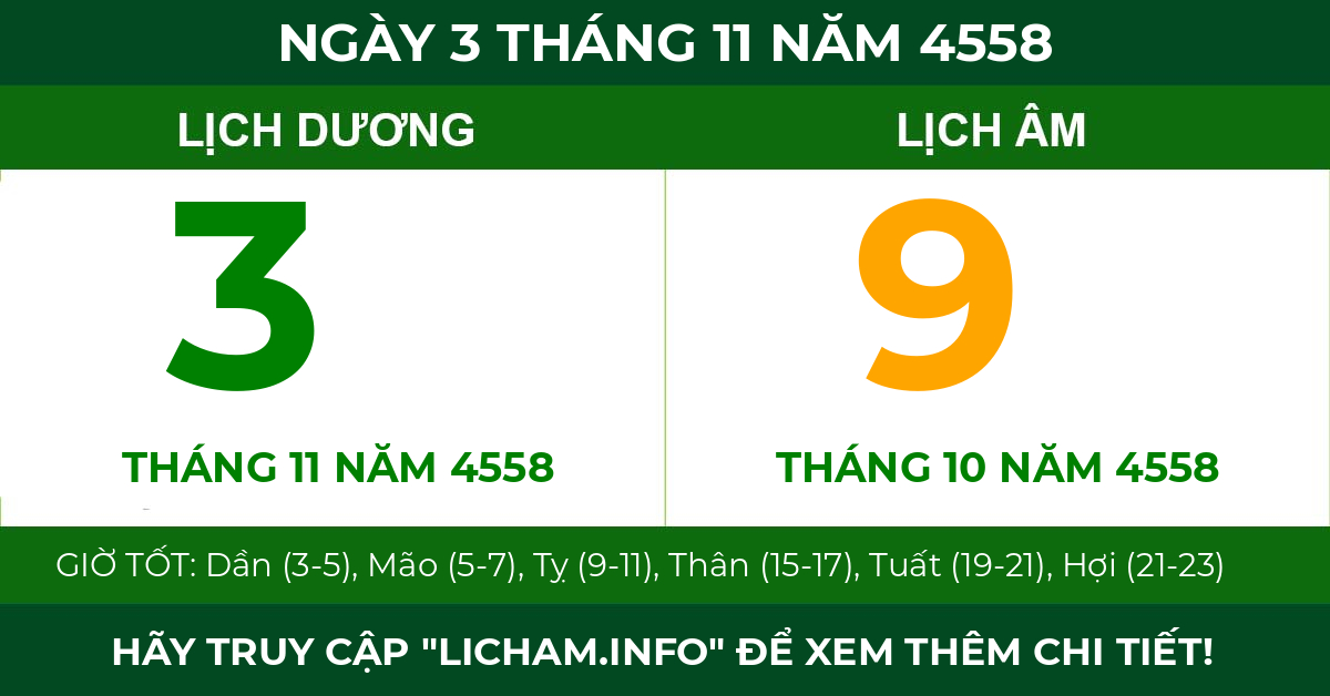 lịch âm ngày 3 tháng 11 năm 4558