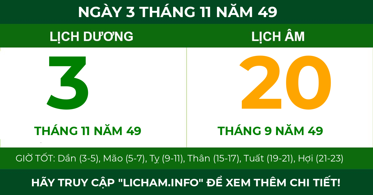 lịch âm ngày 3 tháng 11 năm 49