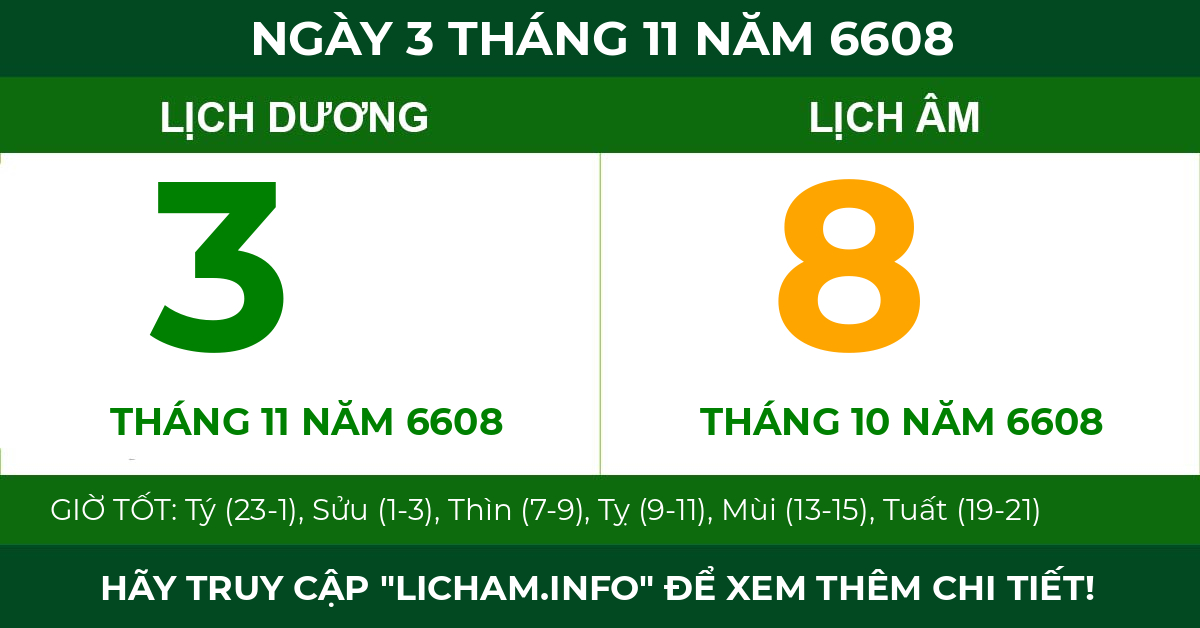 lịch âm ngày 3 tháng 11 năm 6608